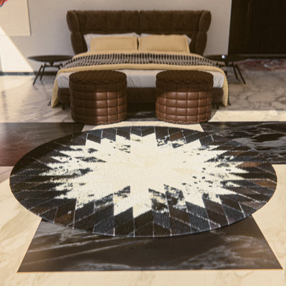 Spear Rounded Dark & White Patchwork Rug #A105 by Hide Hoof