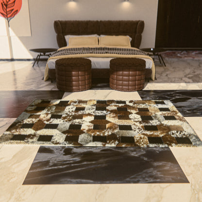 Tricolor Squared-Dotted Patchwork Rug #A156 by Hide Hoof