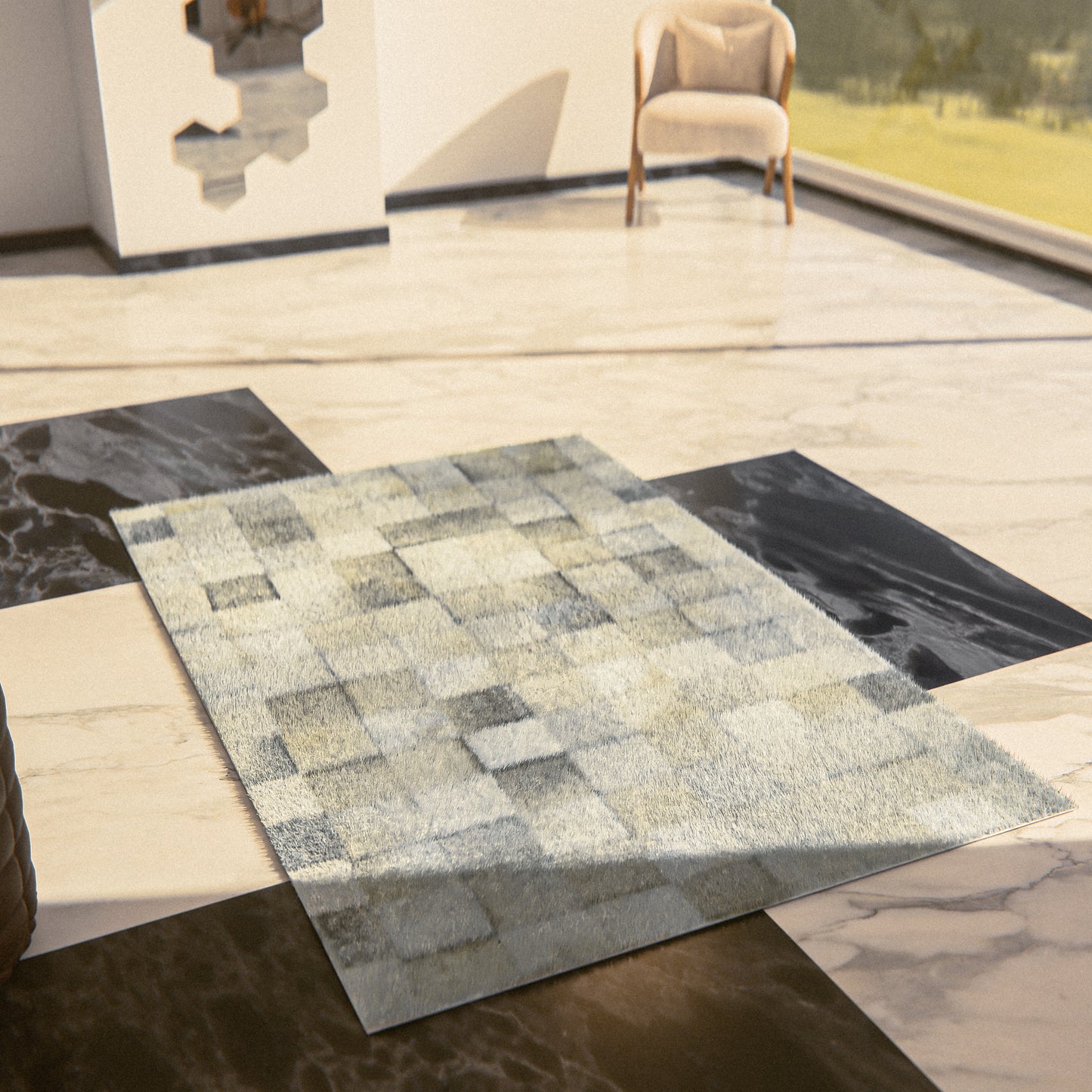 White & Grey Patchwork Rug #A153 by Hide Hoof