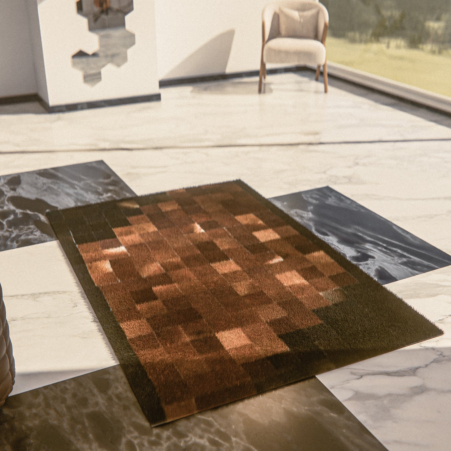 Squared Duo-Color Patchwork Rug #A152 by Hide Hoof