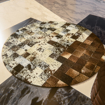 Squared Rounded Tricolor Patchwork Rug #A104 by Hide Hoof