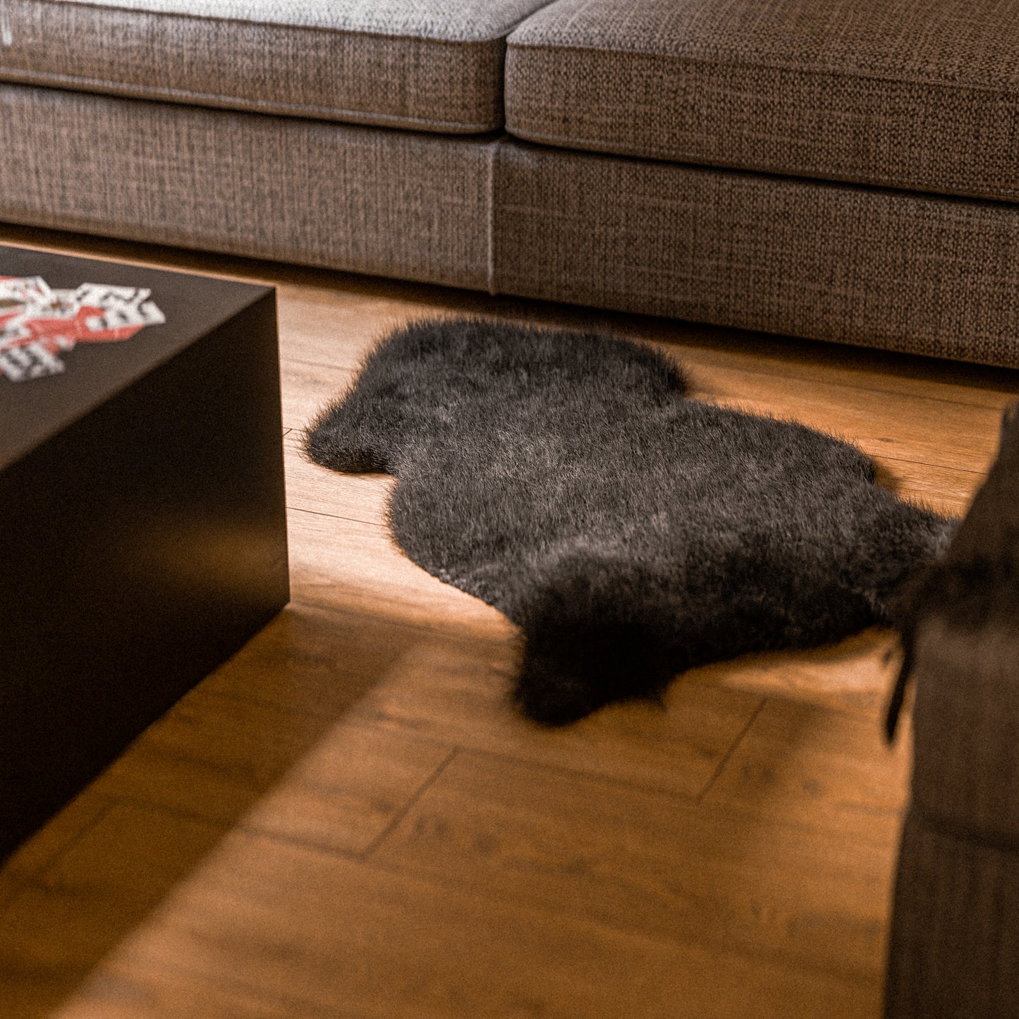 Black Furry Sheepskin Rug #A201 by Hide Hoof