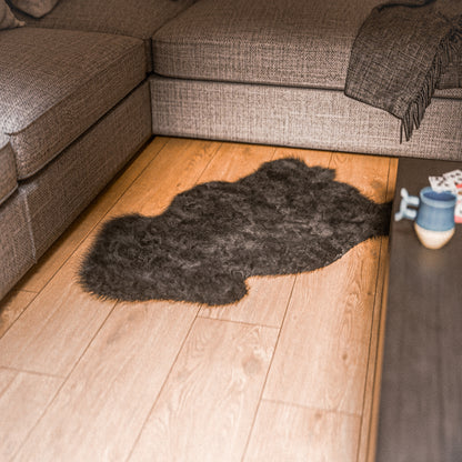 Black Furry Sheepskin Rug #A201 by Hide Hoof