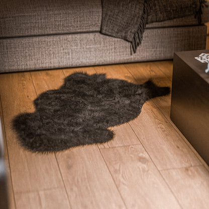 Black Furry Sheepskin Rug #A201 by Hide Hoof