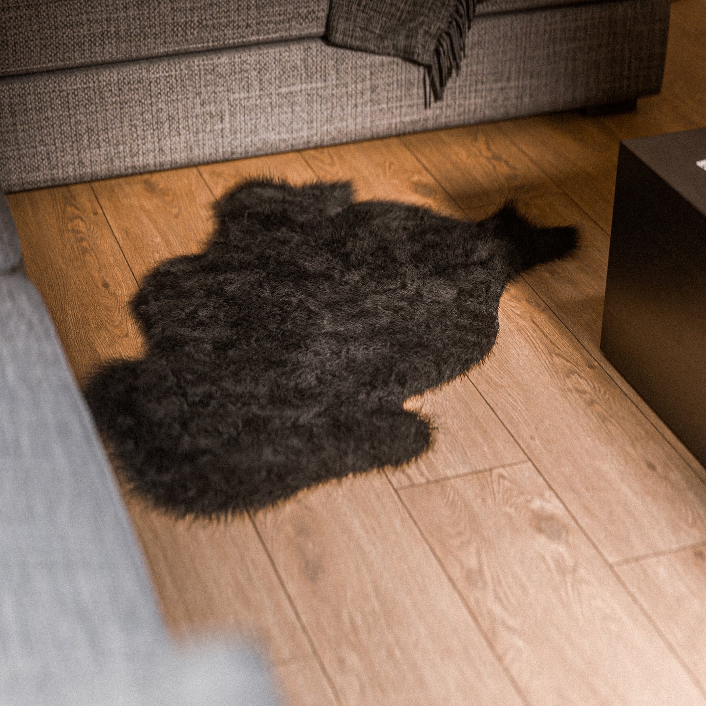 Black Furry Sheepskin Rug #A201 by Hide Hoof