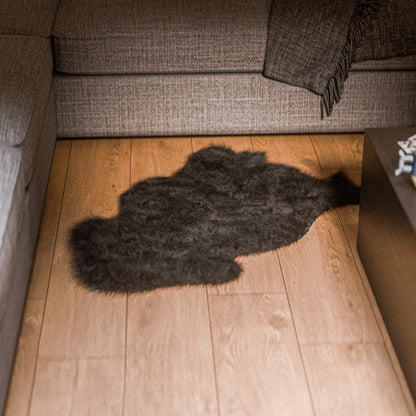 Black Furry Sheepskin Rug #A201 by Hide Hoof