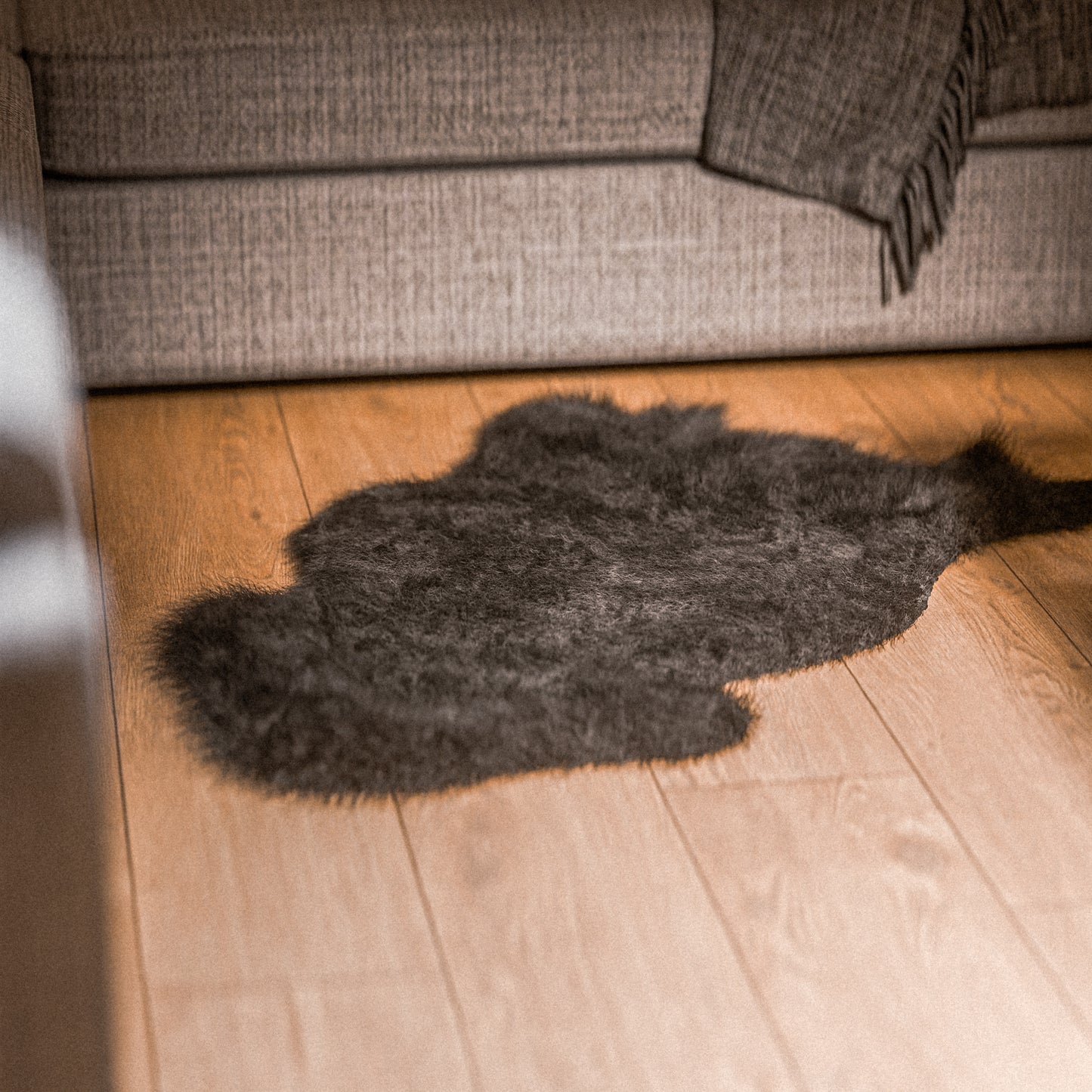 Black Furry Sheepskin Rug #A201 by Hide Hoof