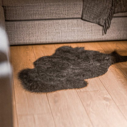 Black Furry Sheepskin Rug #A201 by Hide Hoof