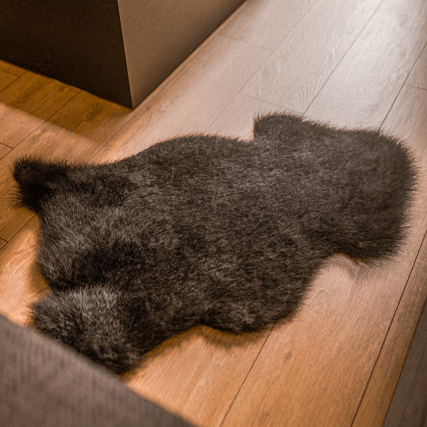 Black Furry Sheepskin Rug #A201 by Hide Hoof